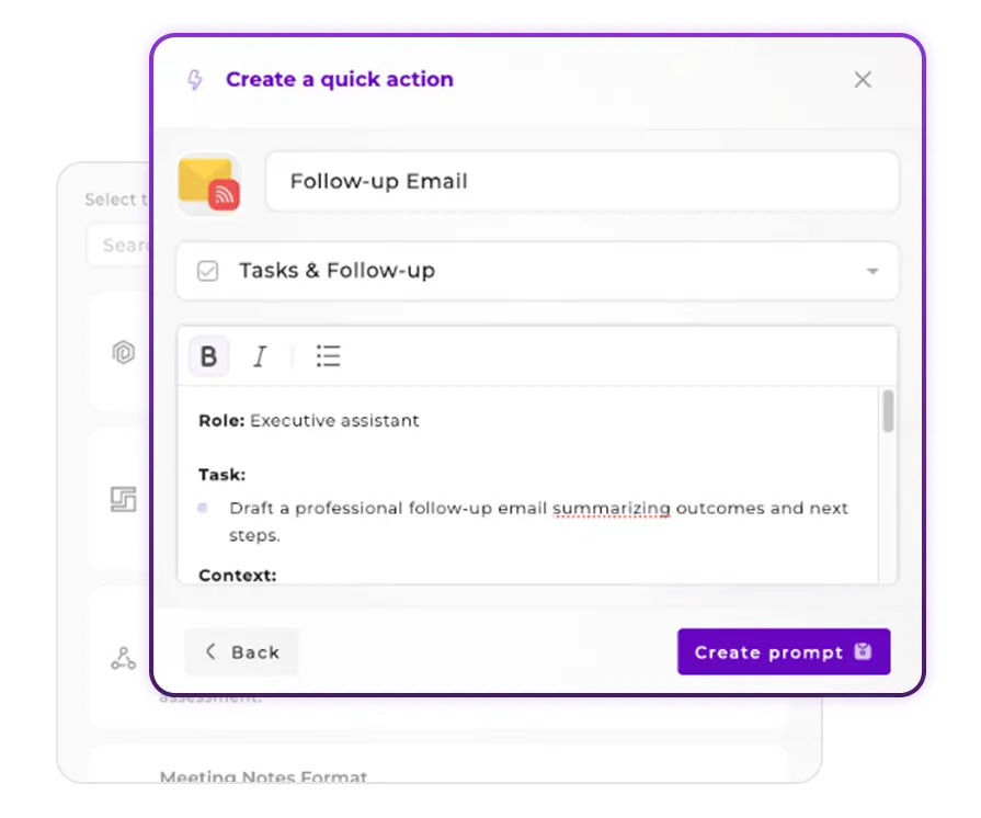 Interface for creating custom AI prompts with categories and reusable templates