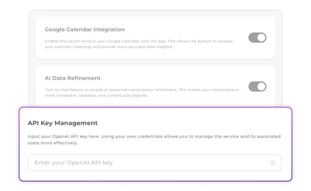 Secure API management dashboard showing direct control over data processing and privacy compliance