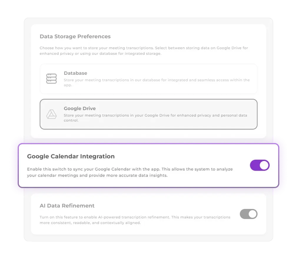 Meeting analysis enhancement showing calendar metadata integration