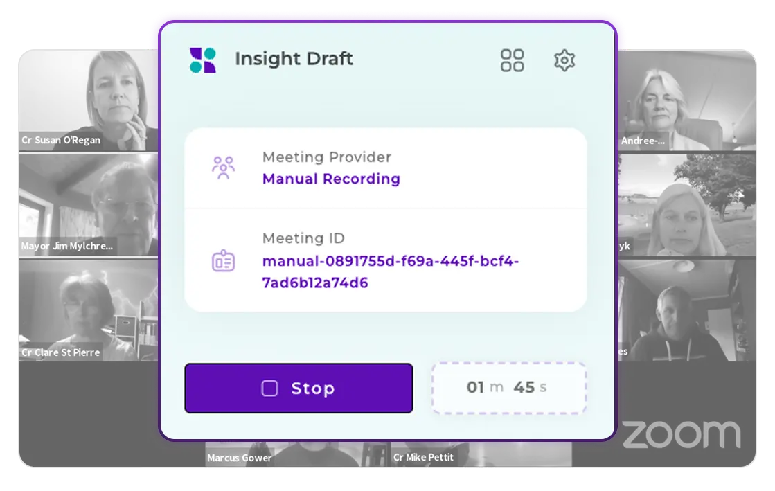 Chrome extension recording a meeting with real-time transcription
