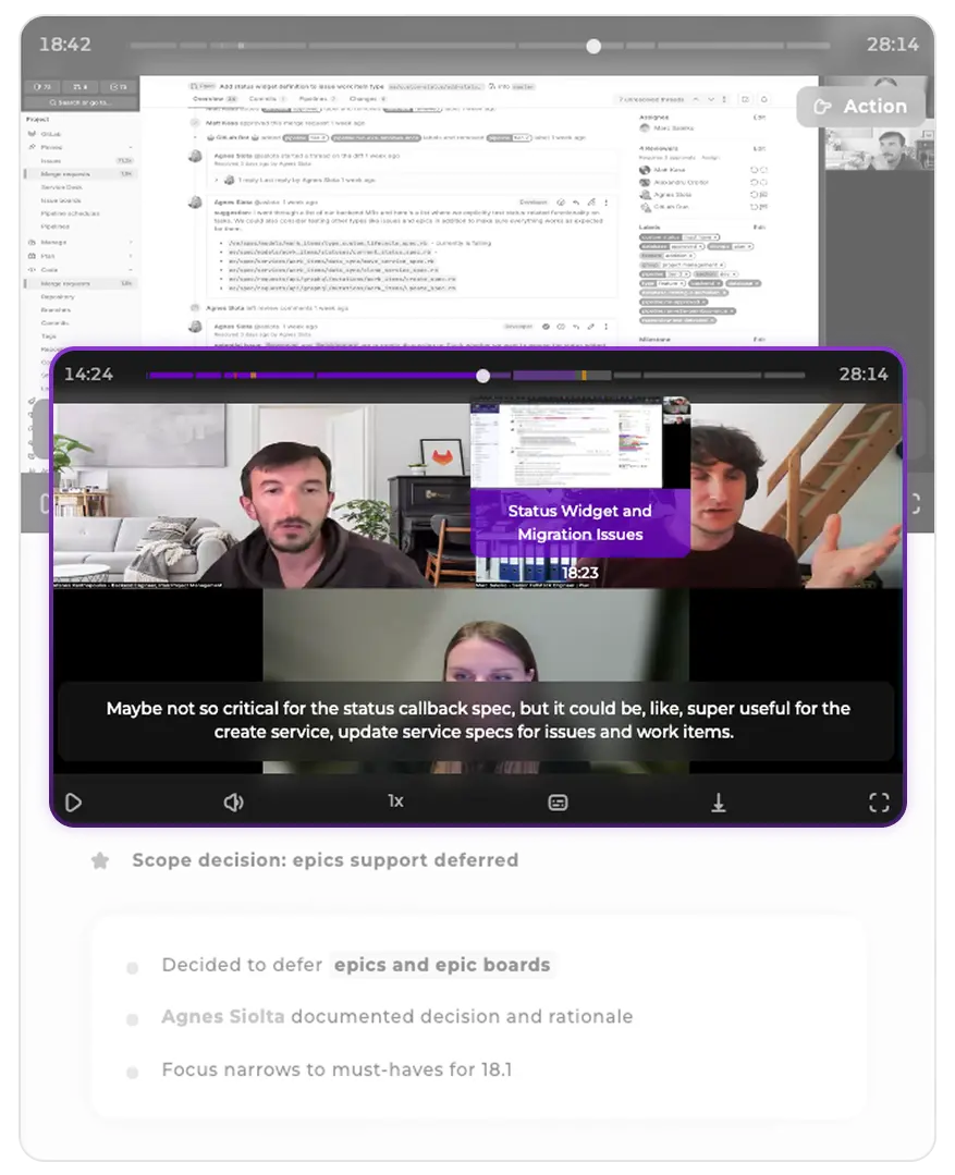 Video player with timeline previews, chapter markers, and subtitles