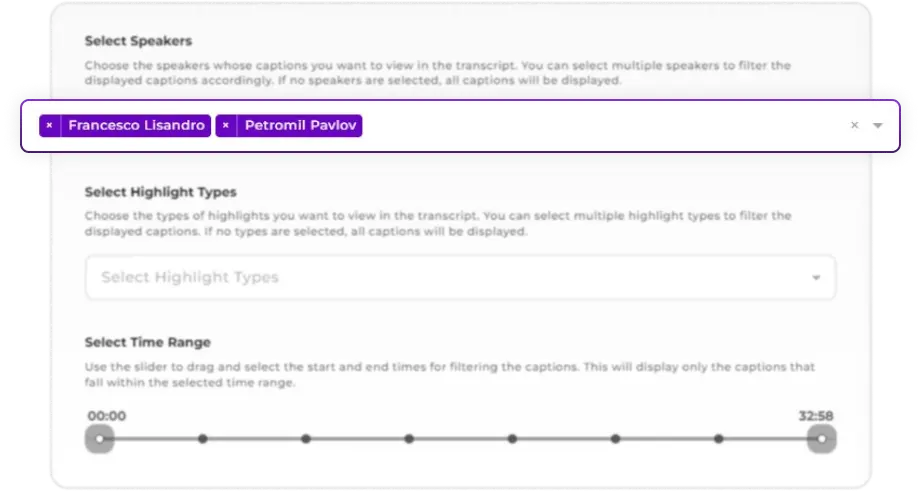 Advanced filtering options by speaker and topic