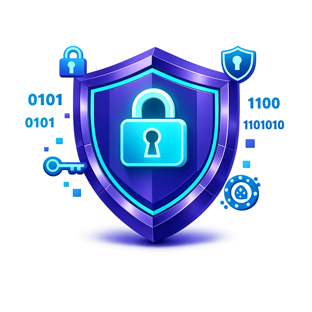 Shield representing military-grade encryption protecting data
